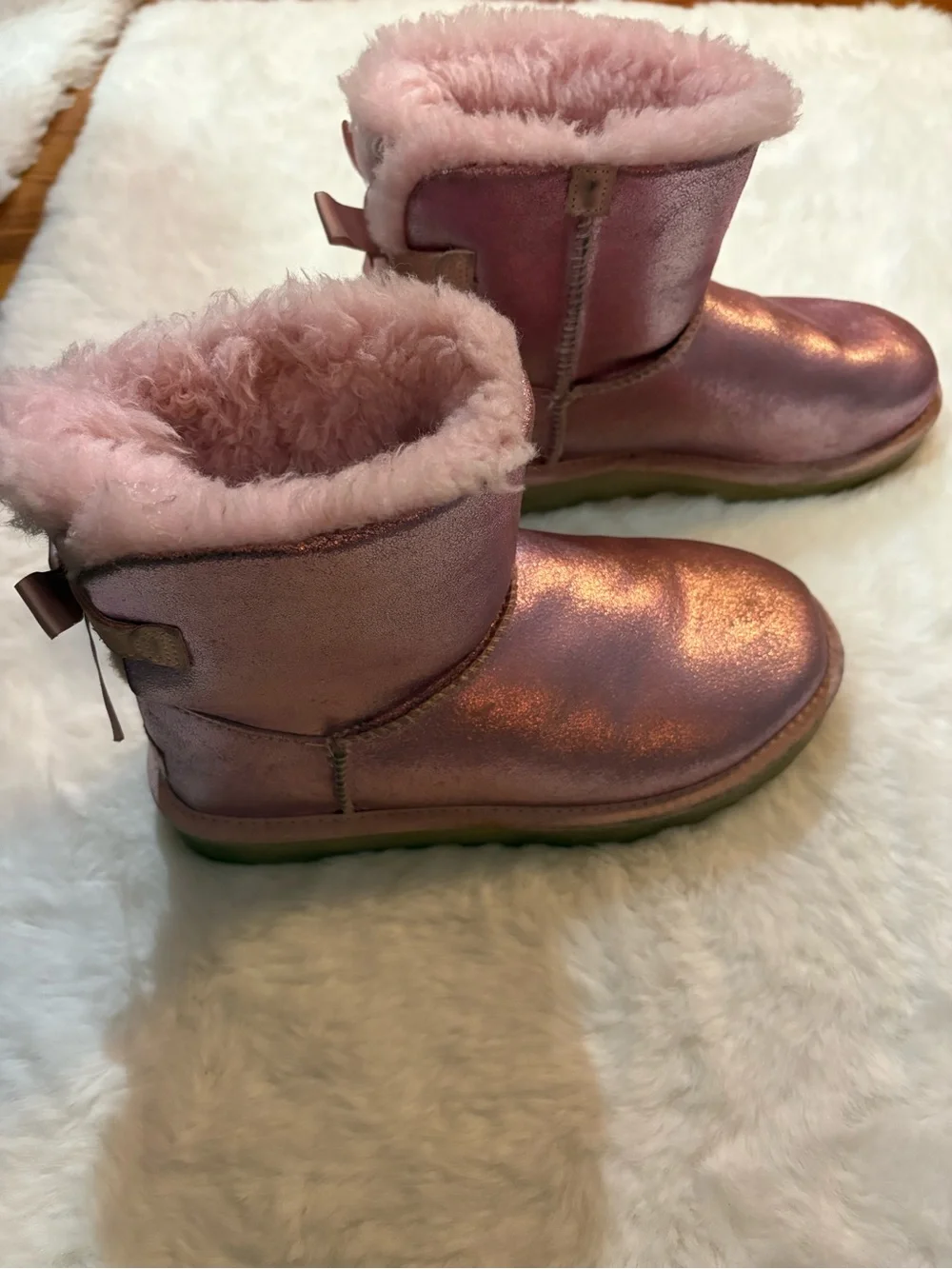 UGG Metallic Pink Winter Boots with Mini Bailey Bow